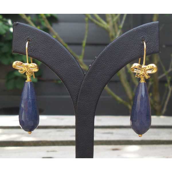 Gold plated earrings with blue Jade briolet