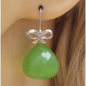 Silber Ohrringe mit großen, hellen grün Chalcedon Onion