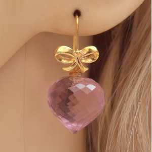 Gold plated earrings with pink Topaz onion briolet