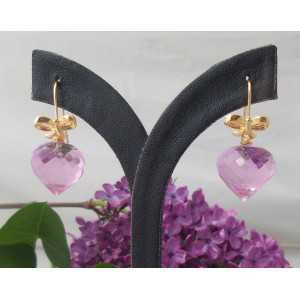 Gold plated earrings with pink Topaz onion briolet