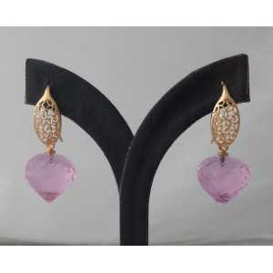 Gold plated earrings with pink Topaz Onion