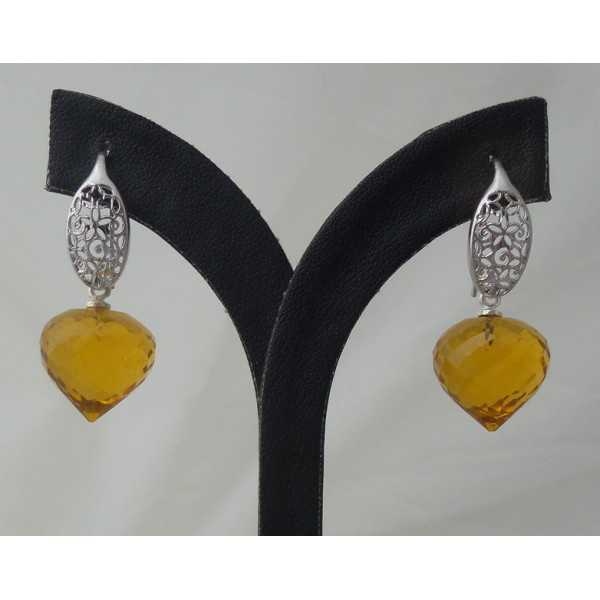 Silver earrings with Citrine onion briolet