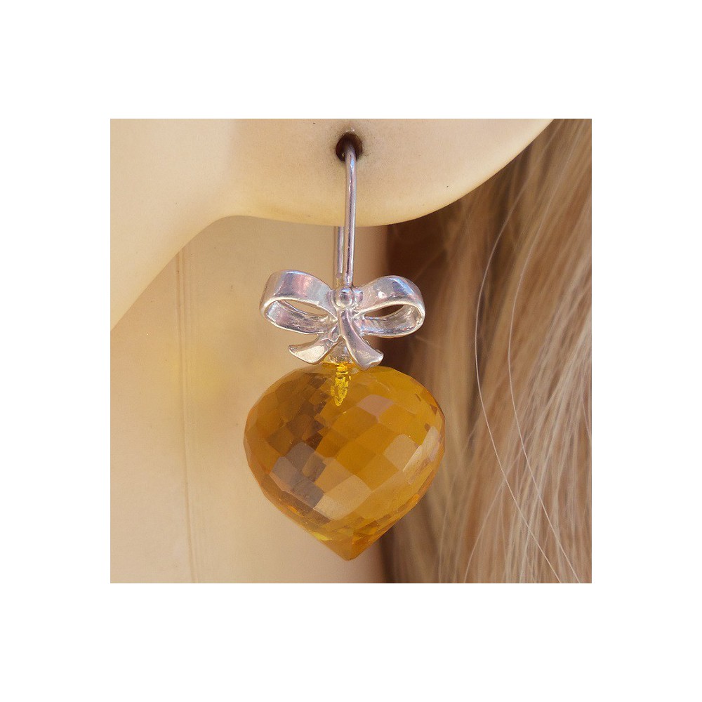 Silver earrings set with Citrine onion briolet