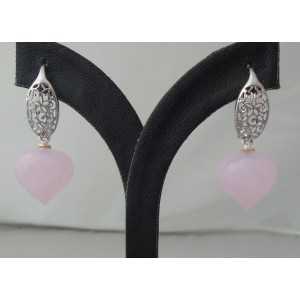 Silver earrings set with pink Chalcedony onion briolet