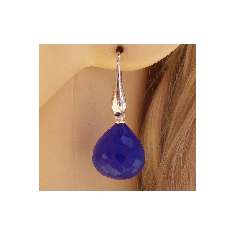 Silber Ohrringe mit blauen Chalcedon onion briolet