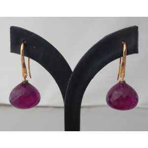 Gold plated earrings set with large pink Tourmaline quartz onion