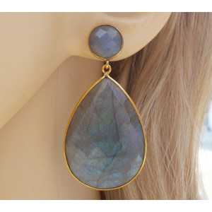 Gold plated earrings with round and oval shape Labradorite