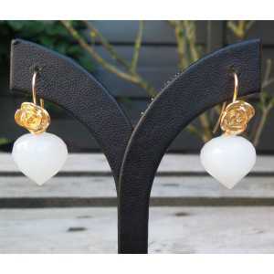 Vergoldete Ohrringe mit weißen Onyx Zwiebel briolet 