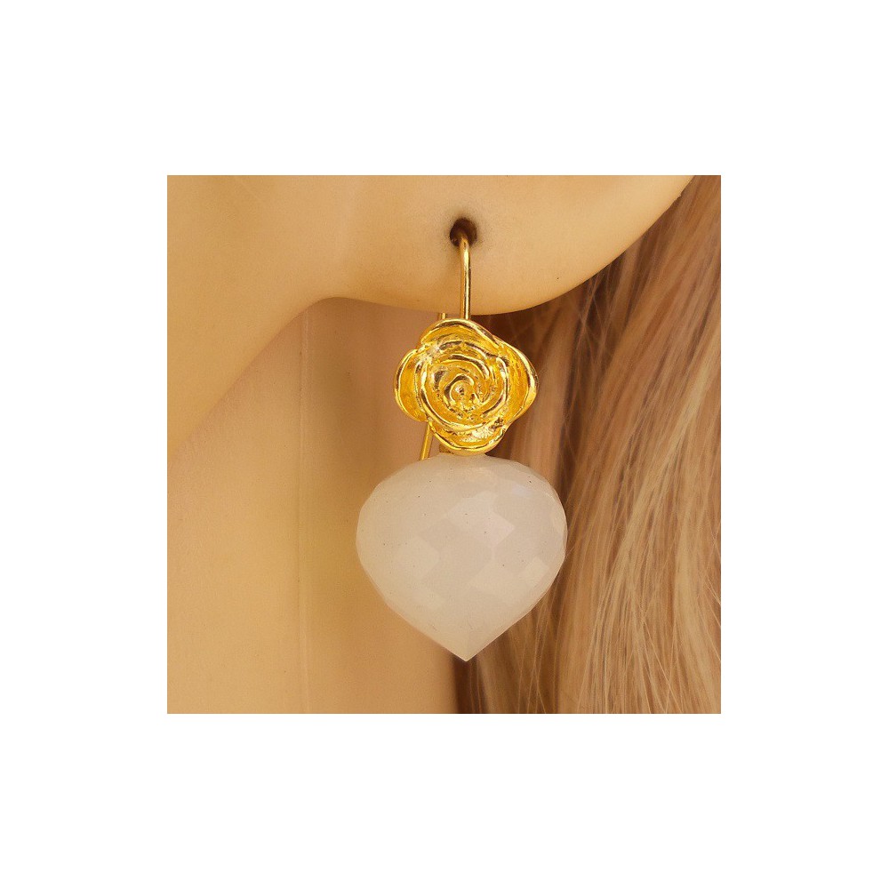 Gold plated earrings set with white Onyx onion briolet 