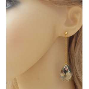Gold plated long earrings with Pyrite briolet
