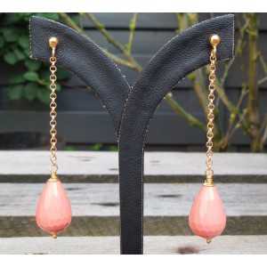 Gold plated long earrings with orange Coral briolet