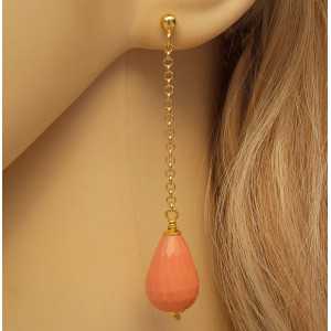 Vergoldet-lange Ohrringe mit orange Coral briolet