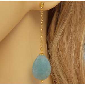 Gold plated long earrings with faceted Amazonite briolet