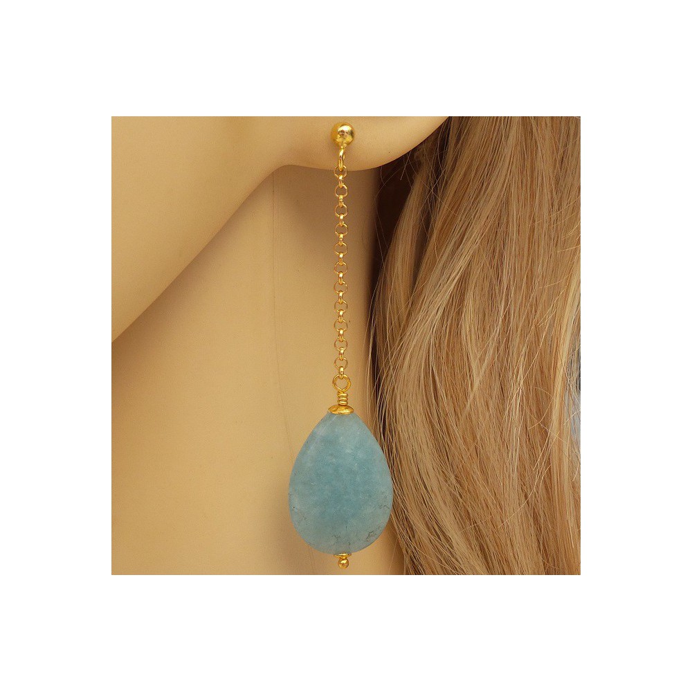 Gold plated long earrings with faceted Amazonite briolet