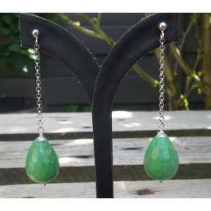 Silver earrings with apple green Jade briolet