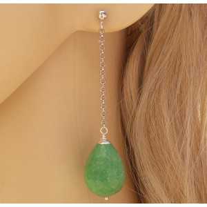 Silver earrings with apple green Jade briolet