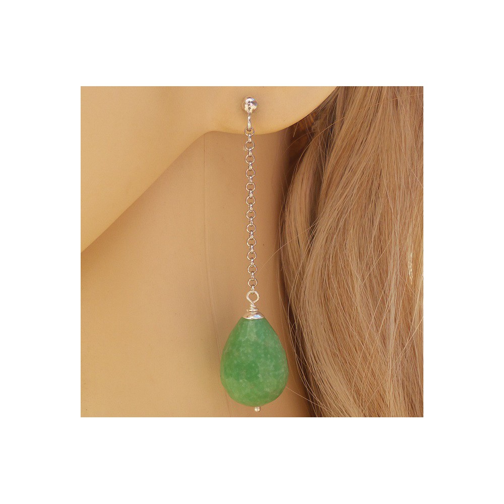 Silver earrings with apple green Jade briolet