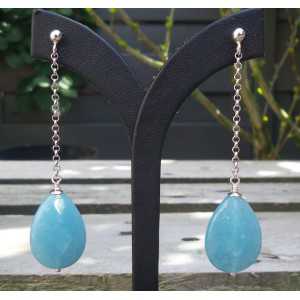 Silver long earrings with faceted Amazonite briolet