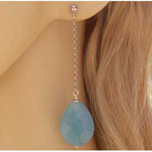 Silver long earrings with faceted Amazonite briolet