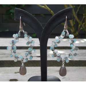 Silver earrings with Moonstone, Topaz, Labradorite and Agate
