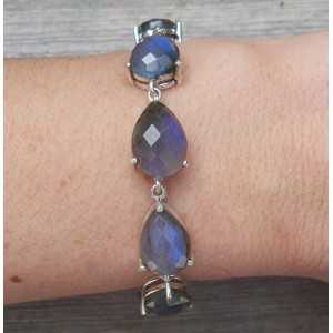 Silver bracelet set with teardrop faceted Labradorite