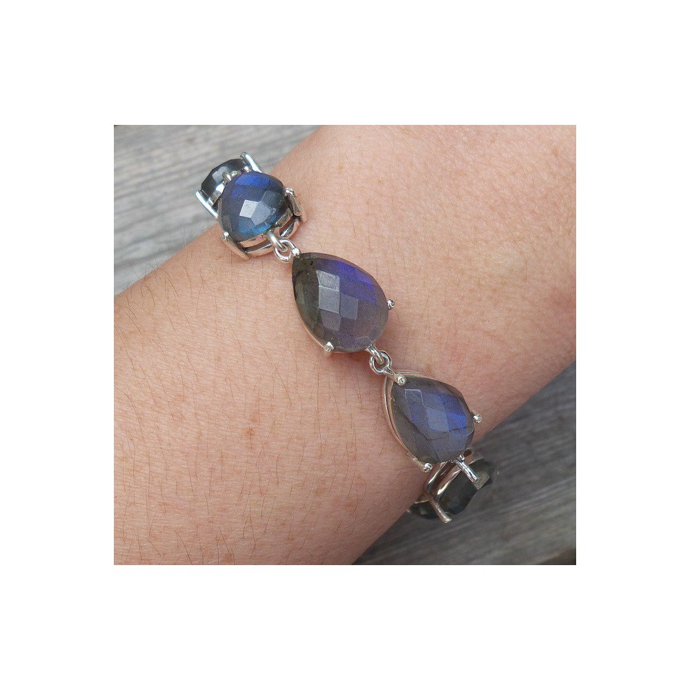 Silver bracelet set with teardrop faceted Labradorite