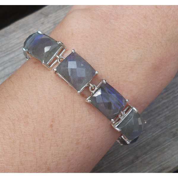 Silver bracelet set with rectangular faceted Labradorite