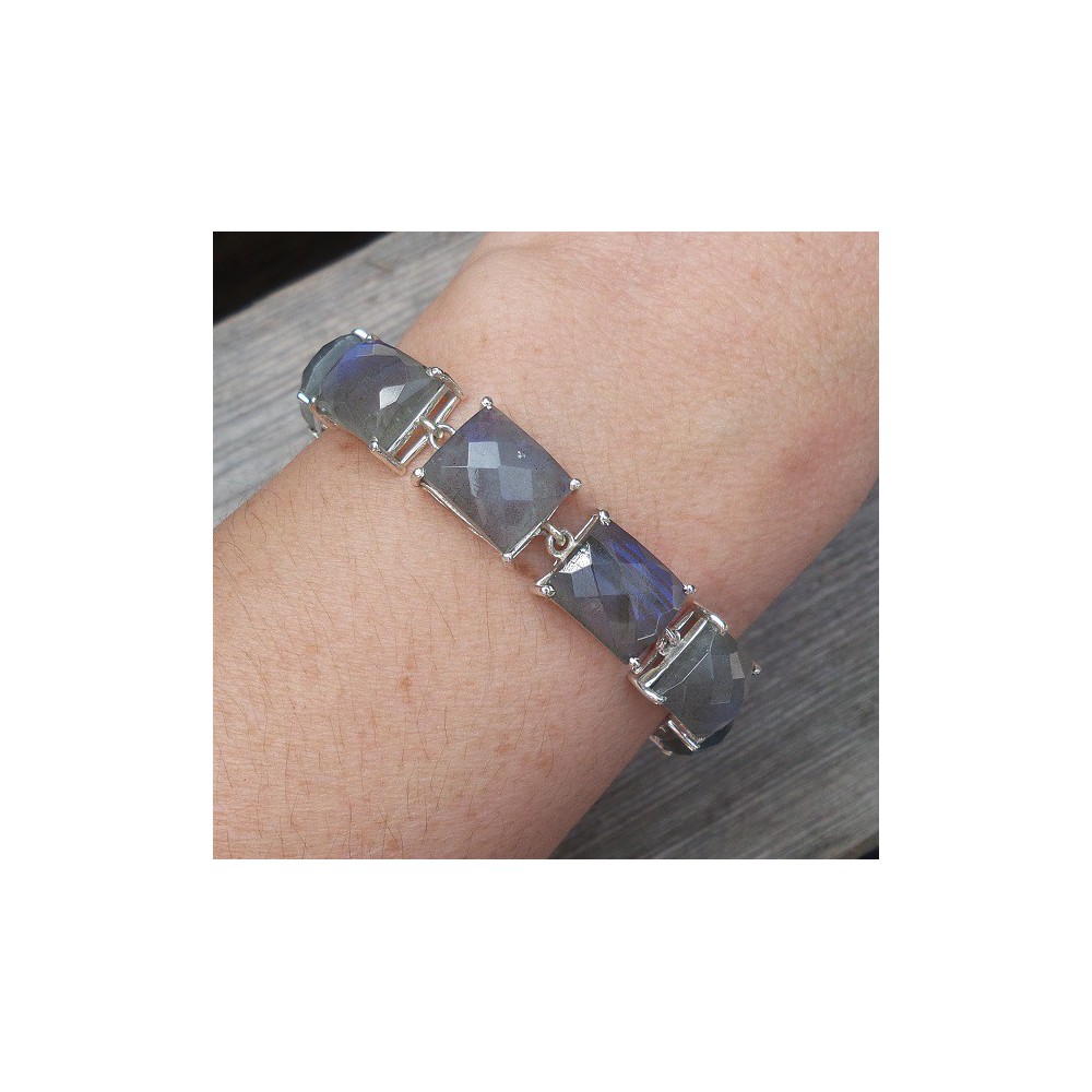 Silver bracelet set with rectangular faceted Labradorite