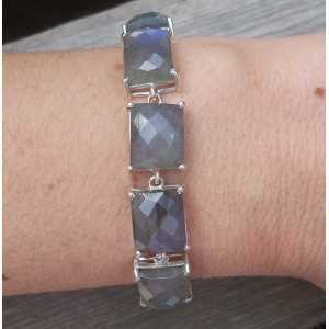 Silver bracelet set with rectangular faceted Labradorite