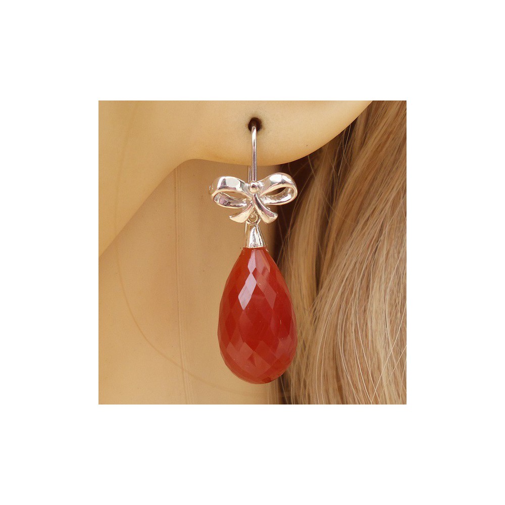 Silver earrings with red Onyx briolet