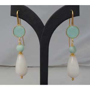 Gold plated earrings with white Jade, Amazonite, and Chalcedony 