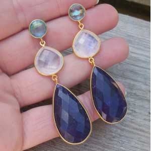 Gold plated earrings with Moonstone, Sapphire and Topaz 