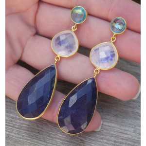 Gold plated earrings with Moonstone, Sapphire and Topaz