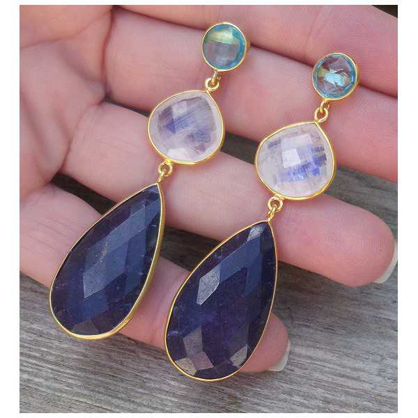 Gold plated earrings with Moonstone, Sapphire and Topaz
