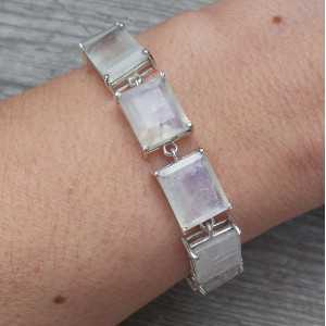 Silver bracelet set with rectangular faceted Moonstones