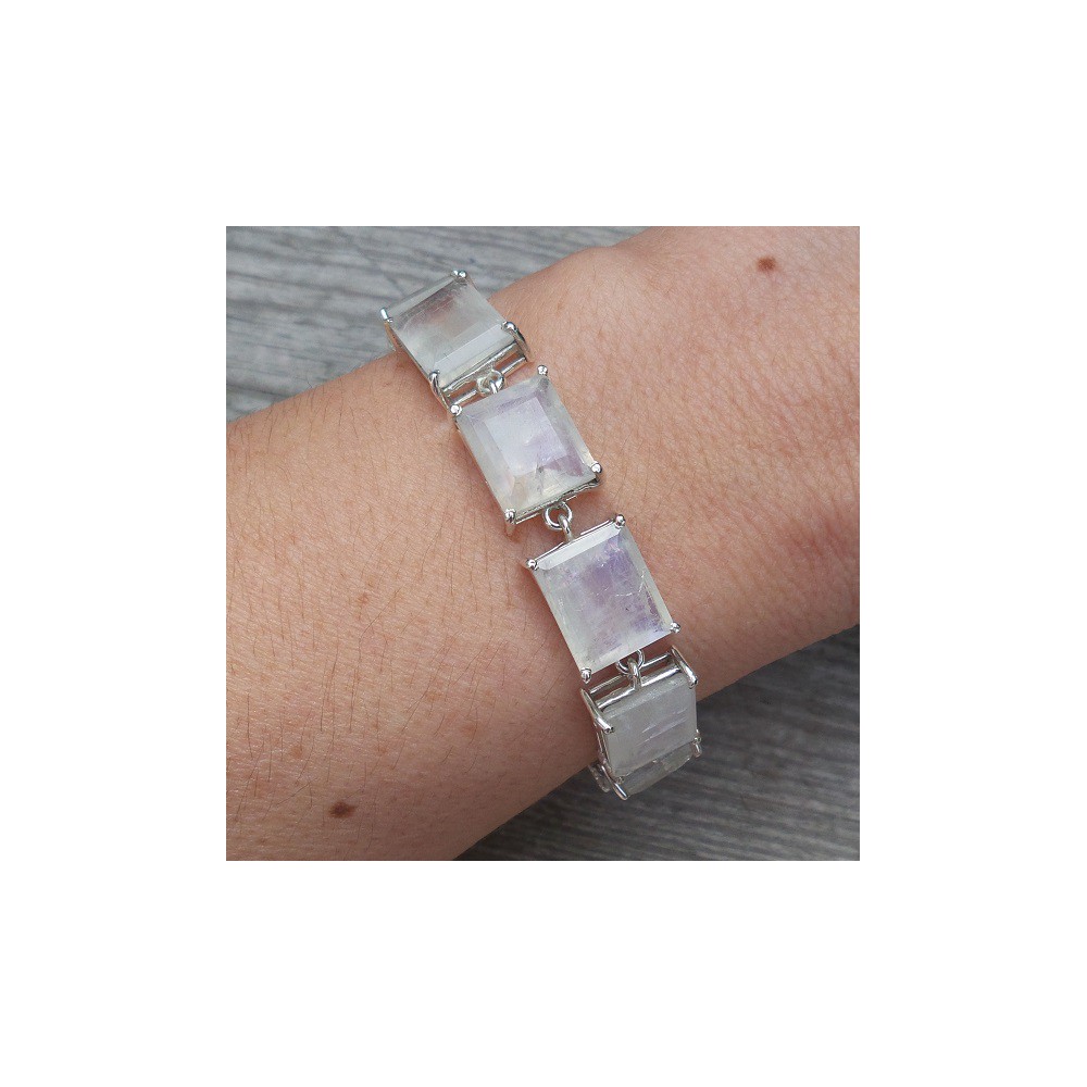 Silver bracelet set with rectangular faceted Moonstones