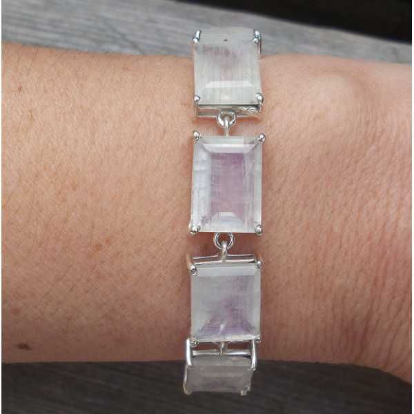 Silver bracelet set with rectangular faceted Moonstones