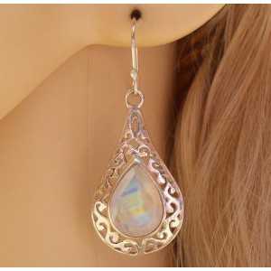 Silver earrings with Moonstone in open worked setting 