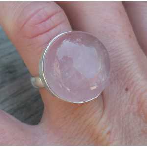Silver ring set with a round cabochon rose quartz 17 mm 