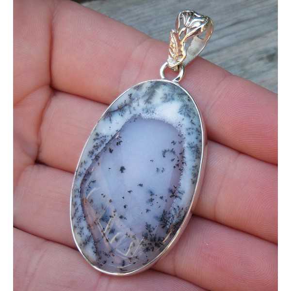 Silver pendant set with oval Dendrite Opal edited parenthesis 