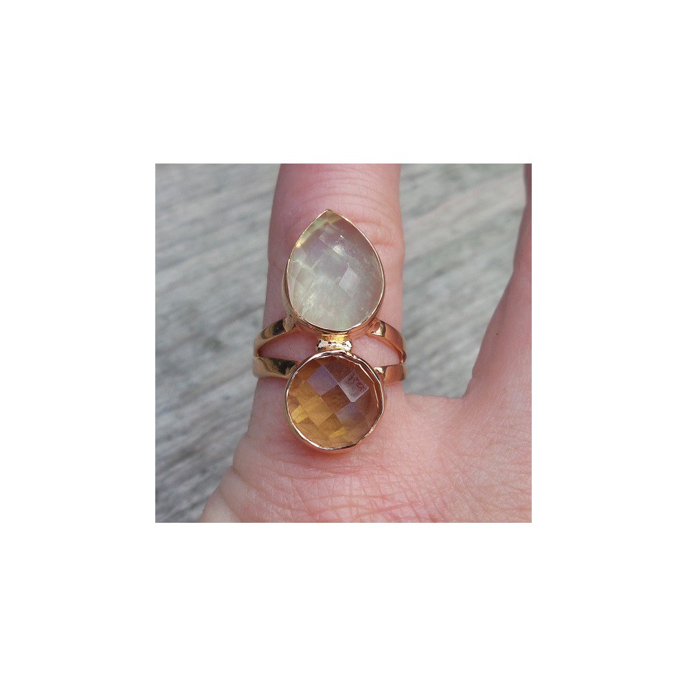 Rosé gold-plated ring set with Lemon Topaz and its color 16.5 mm 