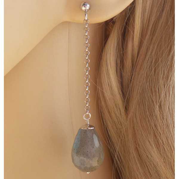 Silver long earrings with Labradorite briolet