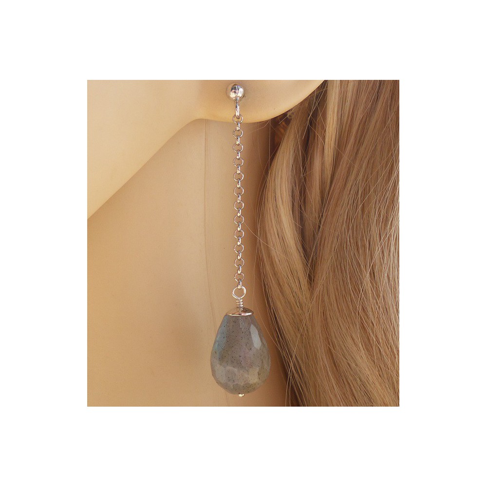 Silver long earrings with Labradorite briolet