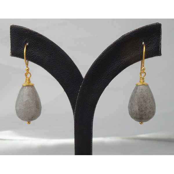 Gold plated earrings with facet cut Labradorite briolet