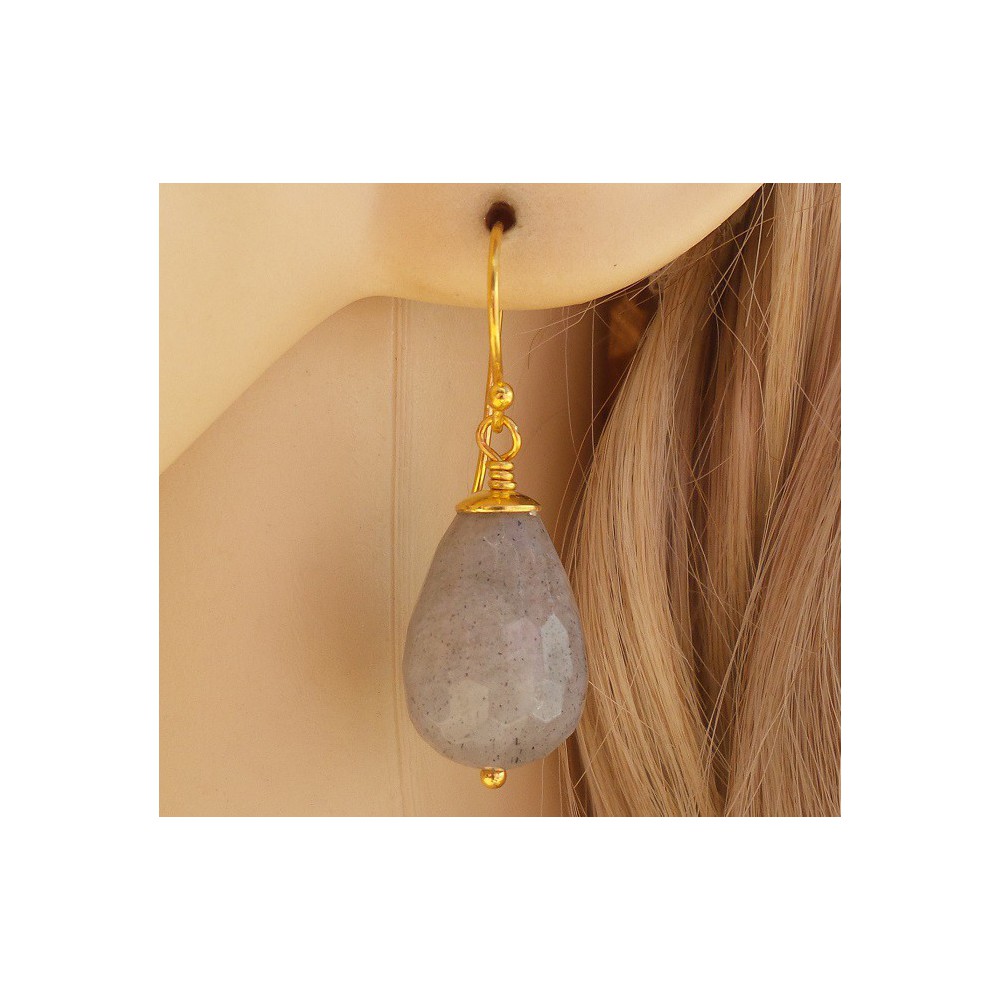 Gold plated earrings with facet cut Labradorite briolet