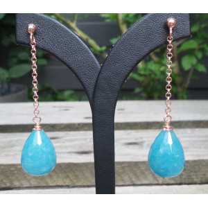 Rosé plated earrings with blue Jade briolet