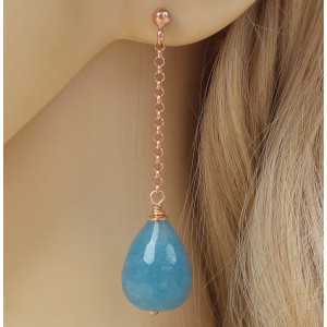 Rosé plated earrings with blue Jade briolet