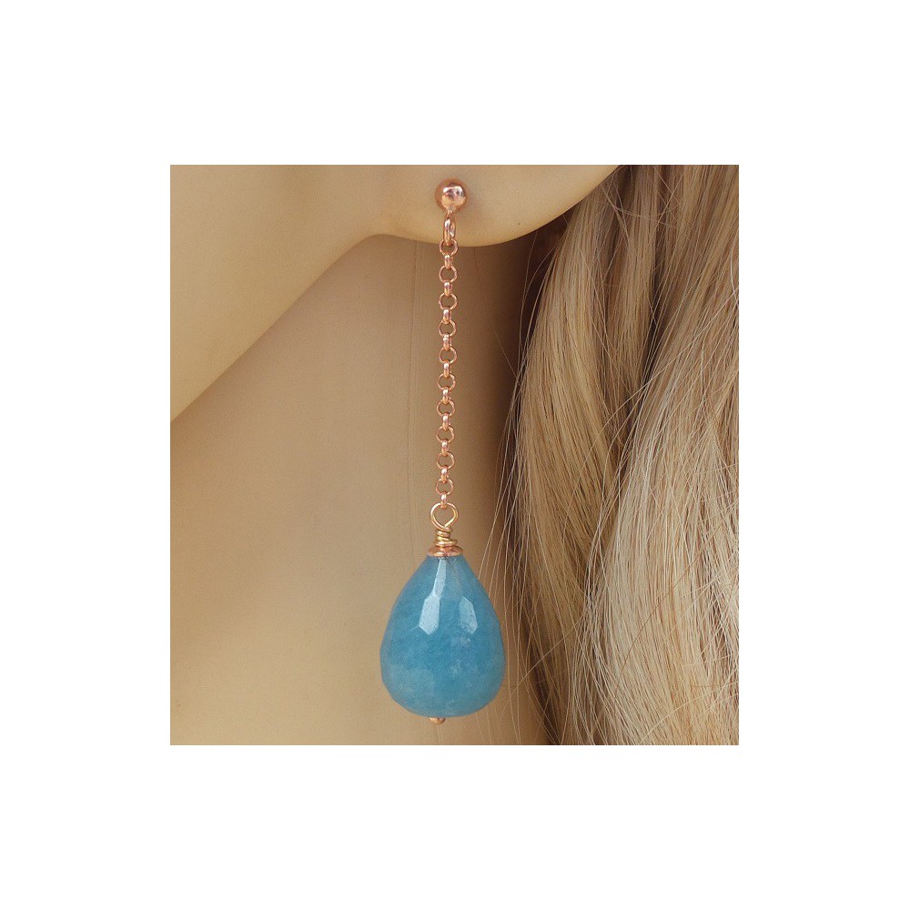 Rosé plated earrings with blue Jade briolet