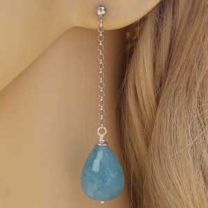 Silver long earrings with blue Jade briolet