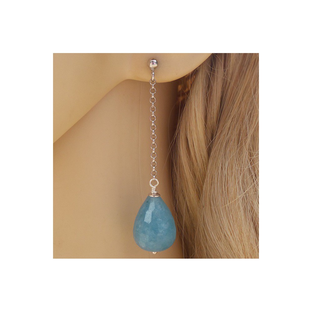 Silver long earrings with blue Jade briolet